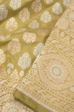 Light Olive Green Handloom Banarasi Katan Silk Saree 10063207