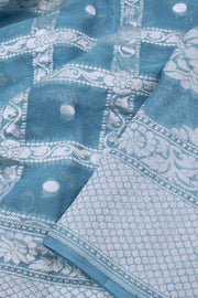 Dusty Blue Handcrafted Banarasi Khaddi Georgette Saree 10063217