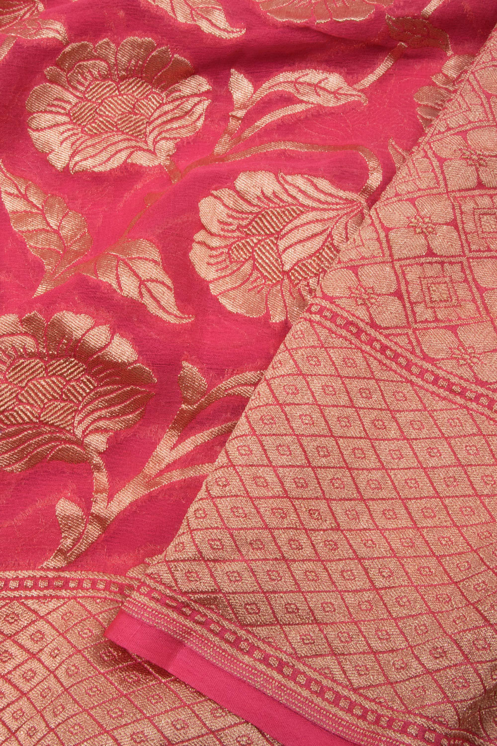 Handcrafted Pink Banarasi Katrua Georgette Saree