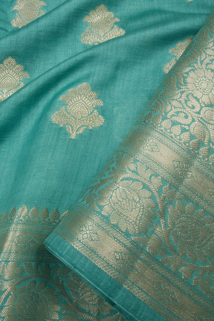 Tiffany Blue Handloom Banarasi Chiniya Silk Saree  10063227