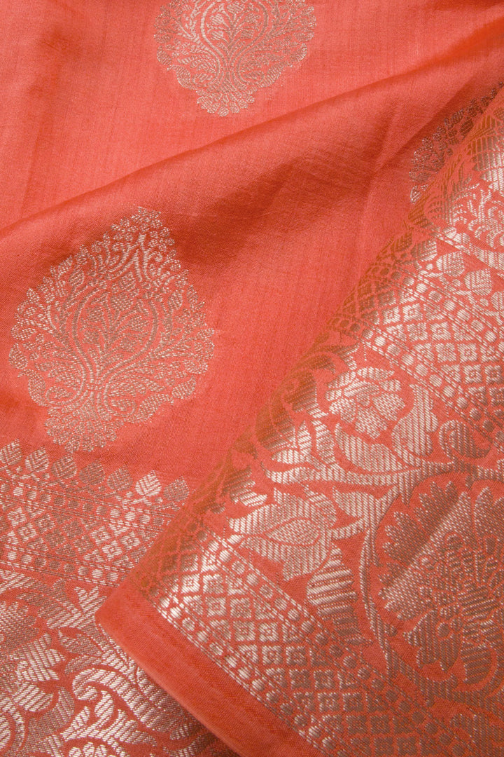 Coral Orange Handloom Banarasi Chiniya Silk Saree 10063231
