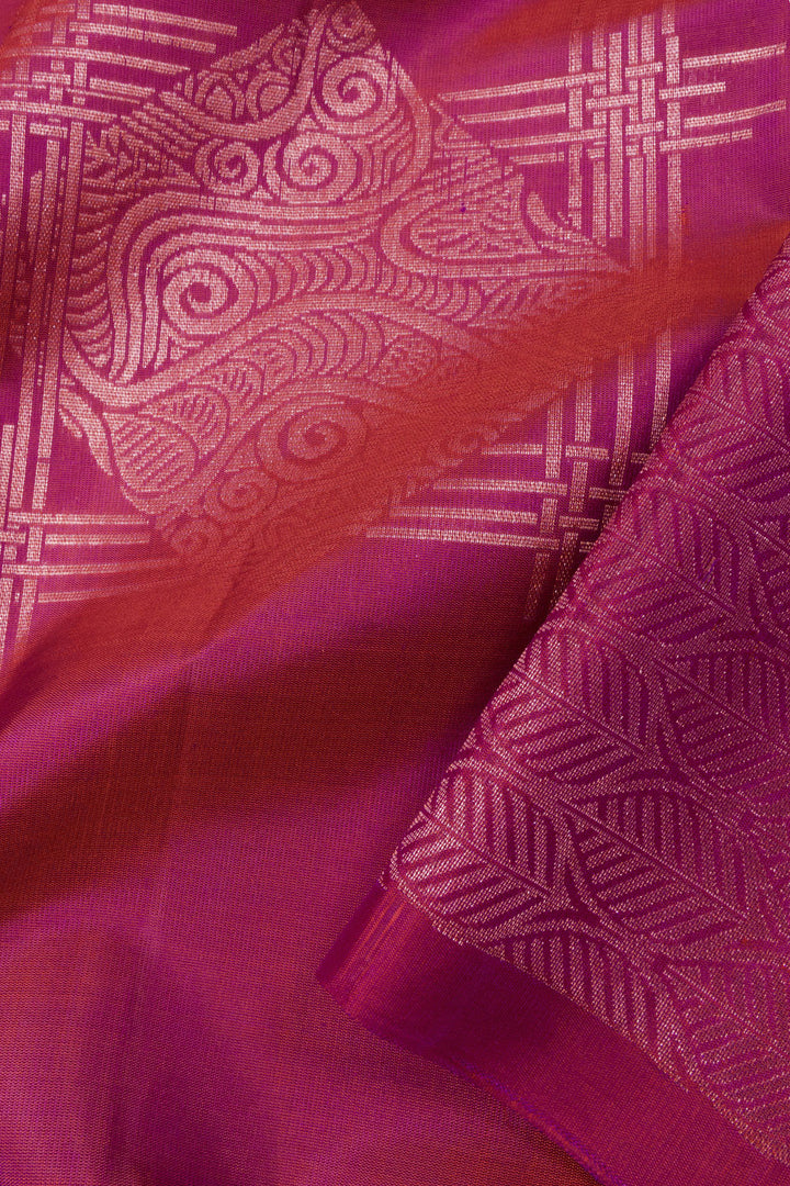 Dual Shade Cherry Pink Handloom Kanjivaram Soft Silk Saree 10063261
