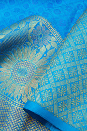 Cerulean Blue Pure Zari Jacquard Kanjivaram Silk Saree 10063343