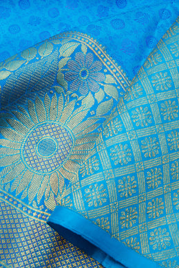Cerulean Blue Pure Zari Jacquard Kanjivaram Silk Saree 10063343