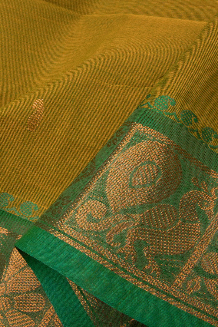 Green & Mustard Dual Shade Handloom Kanchi Cotton Saree - Avishya