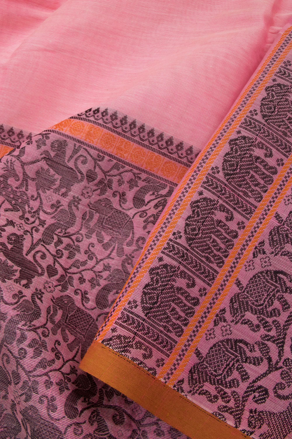 Baby Pink Handloom Kanchi Silk Cotton Half & Half Saree - Avishya