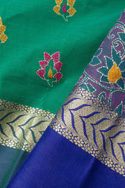 Green Kantha Embroidered Cotton Saree - Avishya