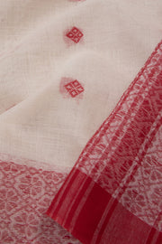 Cream with Red Handloom Dhaniakhali Cotton Saree - 10063542