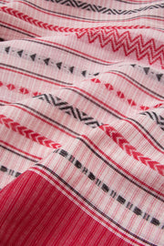 White with Red Handloom Dhaniakhali Cotton Saree - 10063543