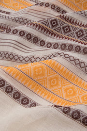 Yellow with White Handloom Dhaniakhali Cotton Saree - 10063546