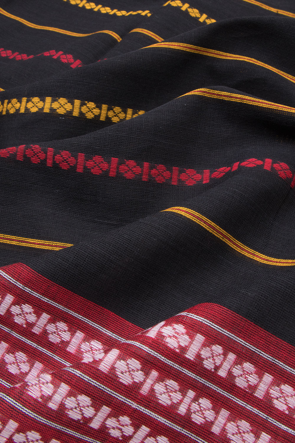  Black Handloom Dhaniakhali Cotton Saree - 10063547