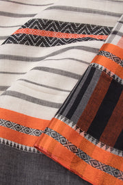 White with Orange Handloom Dhaniakhali Cotton Saree - 10063548