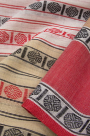 Sandal with Red Handloom Dhaniakhali Cotton Saree - 10063550