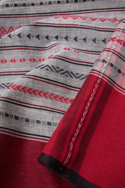 Grey with Red Handloom Dhaniakhali Cotton Saree - 10063551
