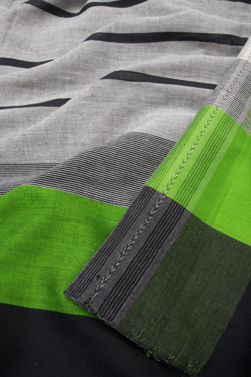 Grey with Green Handloom Dhaniakhali Cotton Saree - 10063559