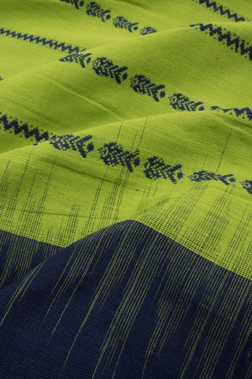 Dark Blue with Green Handloom Dhaniakhali Cotton Saree - 10063561