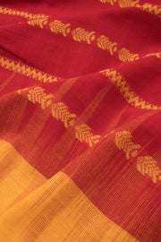 Red with Yellow Handloom Dhaniakhali Cotton Saree - 10063562