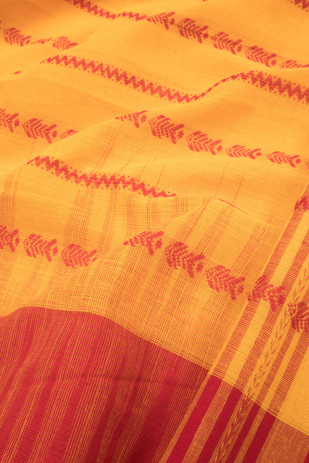 Yellow with Red Handloom Dhaniakhali Cotton Saree - Avishya