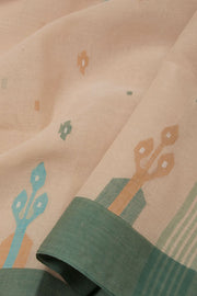 Cream Handloom Bengal Tant Cotton Saree - Avishya