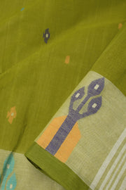 Green Handwoven Bengal Tant Cotton Saree - Avishya