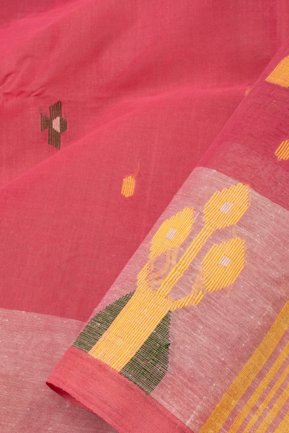 Pink Handloom Bengal Tant Cotton Saree - Avishya