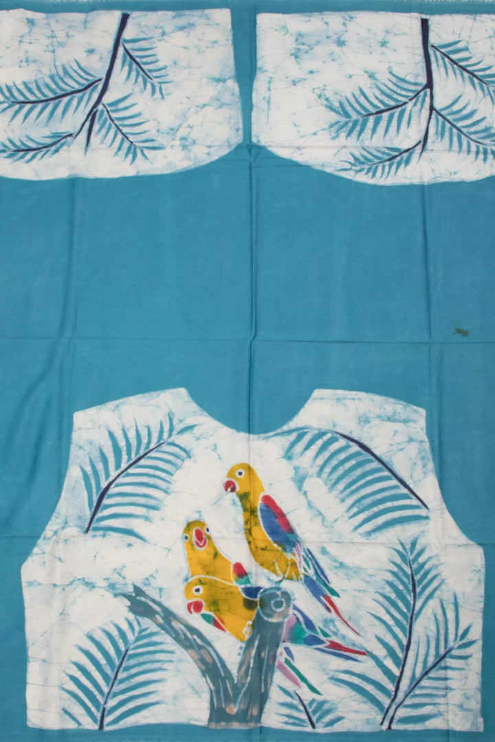 Blue Handpainted & Batik Printed Cotton Blouse Material
