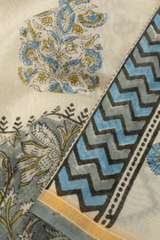 Off White Printed Handloom Chanderi Silk Cotton Saree - Avishya