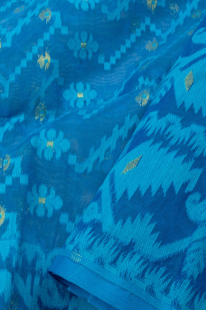 Royal Blue Handloom Jamdani Style Jamdani Cotton Saree - Avishya