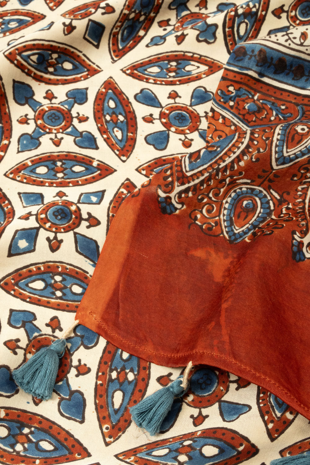 Off White Handloom Ajrakh Modal Silk Saree -Avishya