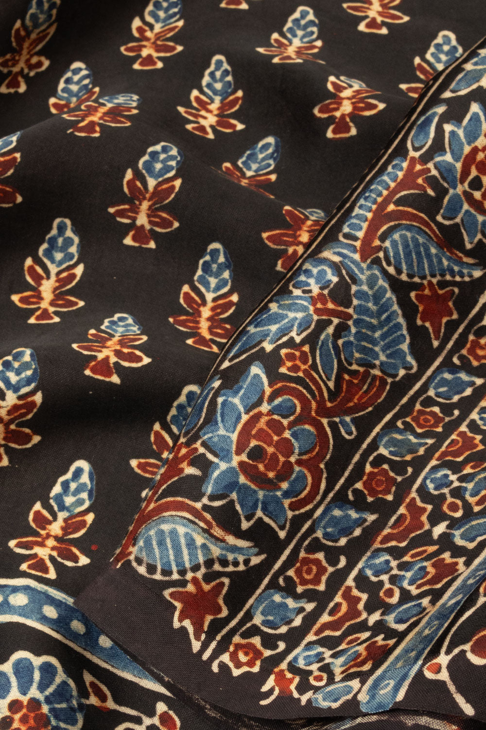 Black Handloom Ajrakh Modal Silk Saree - Avishya