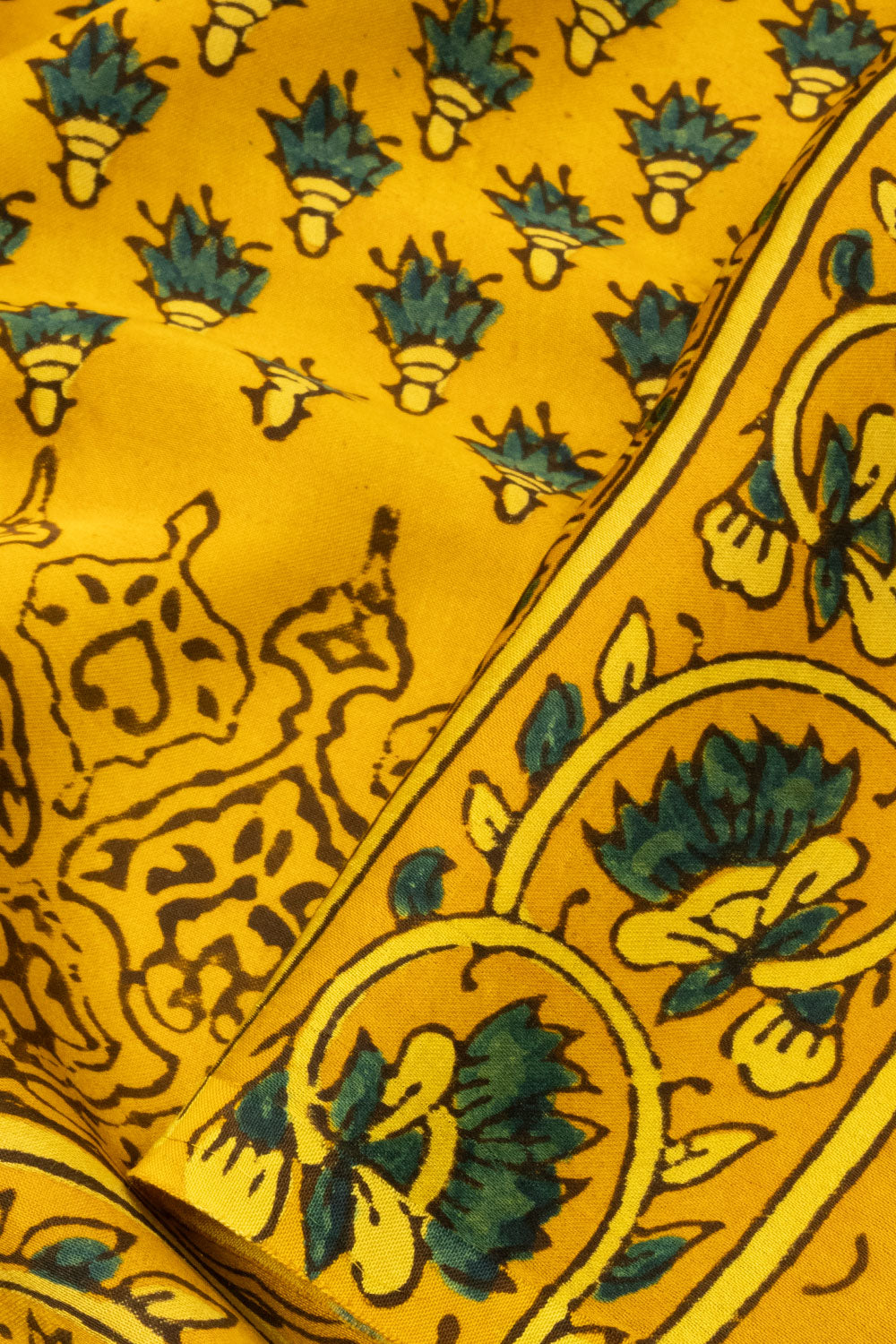 Yellow Handloom Ajrakh Modal Silk Saree - Avishya