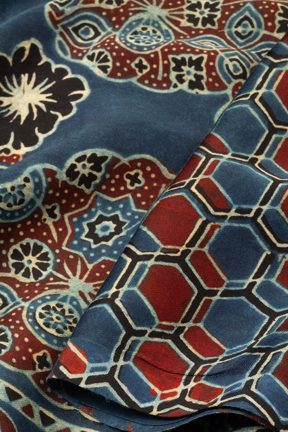 Blue Handloom Ajrakh Modal Silk Saree - Avishya