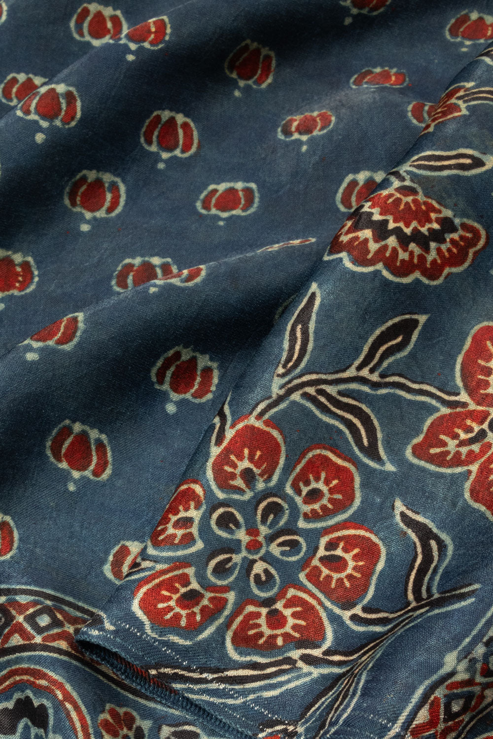 Blue Ajrakh Printed Modal Silk Saree - Avishya