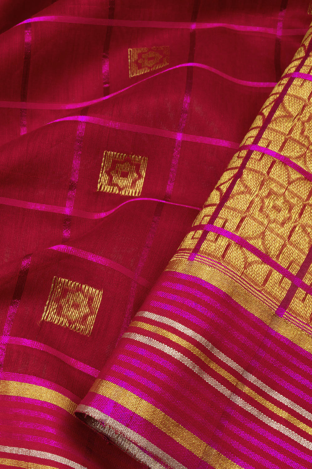 Red Handloom Maheshwari Silk Cotton Saree -Avishya