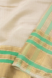 Off White Handloom Maheshwari Silk Cotton Saree  - Avishya.com