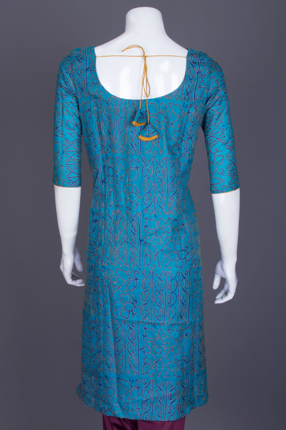 Blue Kantha Embroidered Tussar Silk Kurta - Avishya