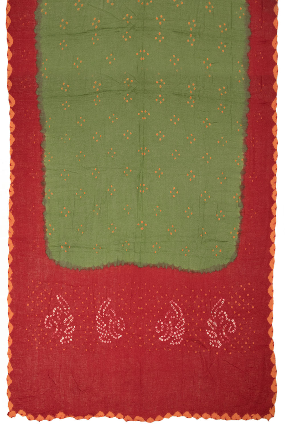 Green with Red Bandhani Cotton 3-Piece Salwar Suit Material - Avishya