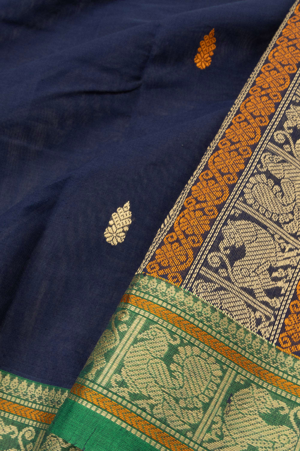 Navy Blue Handloom Kanchi Cotton Saree - Avishya