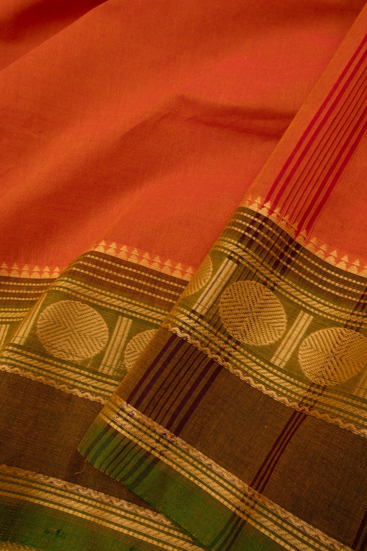  Orange Handloom Chettinad Cotton Saree Avishya