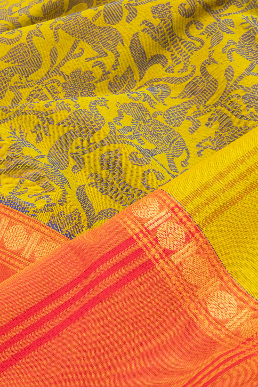 Orange Handloom Chettinad Cotton Saree - Avishya