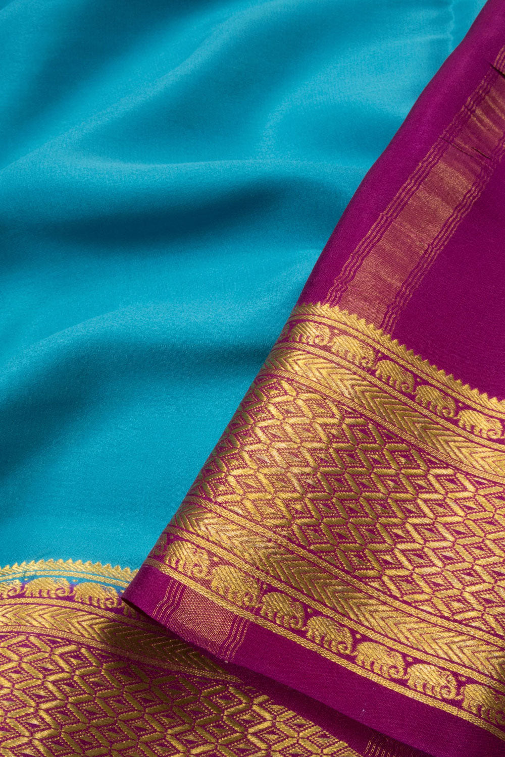 Blue with Purple Mysore Crepe Silk Saree - 10064304
