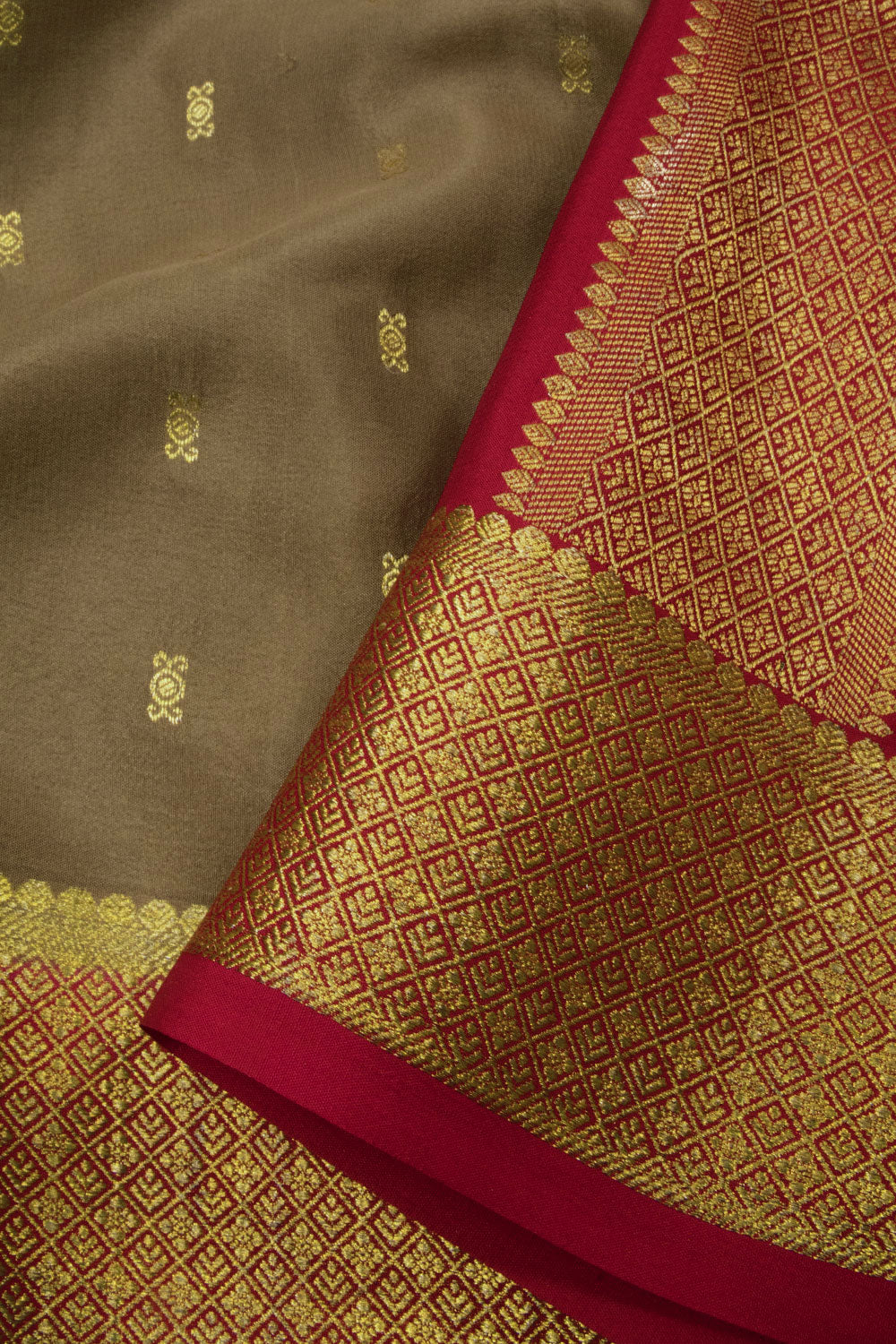 Brown with Pink Mysore Crepe Silk Saree - 10064308