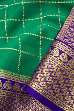 Peacock Green Mysore Crepe Silk Saree With Zari Checks And Zari Border 10076660
