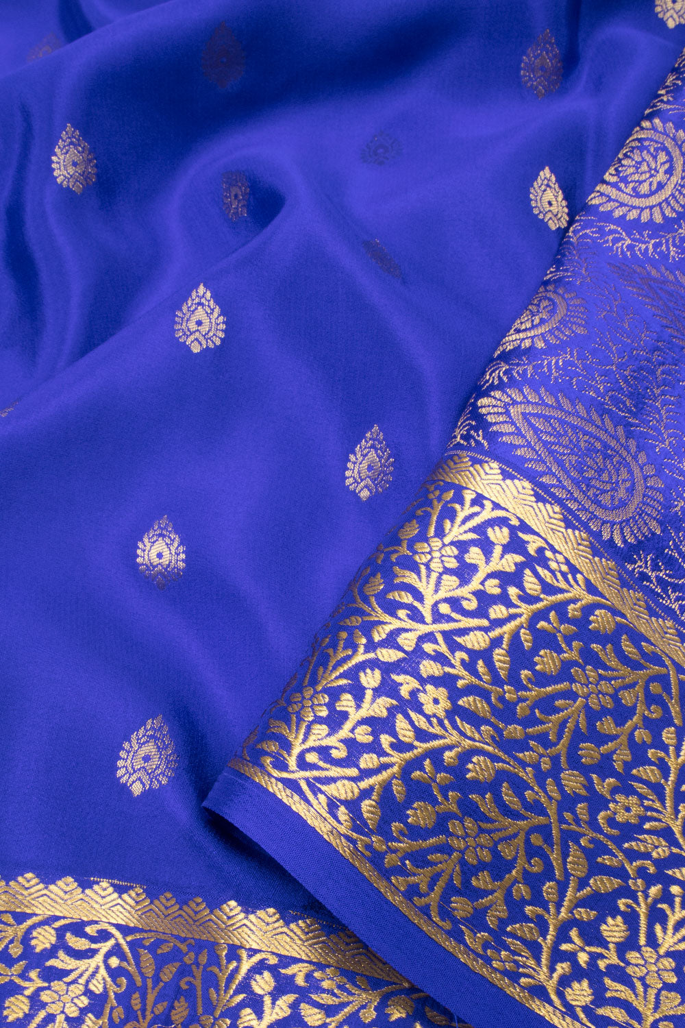 Blue  Mysore Crepe Silk Saree 10064333