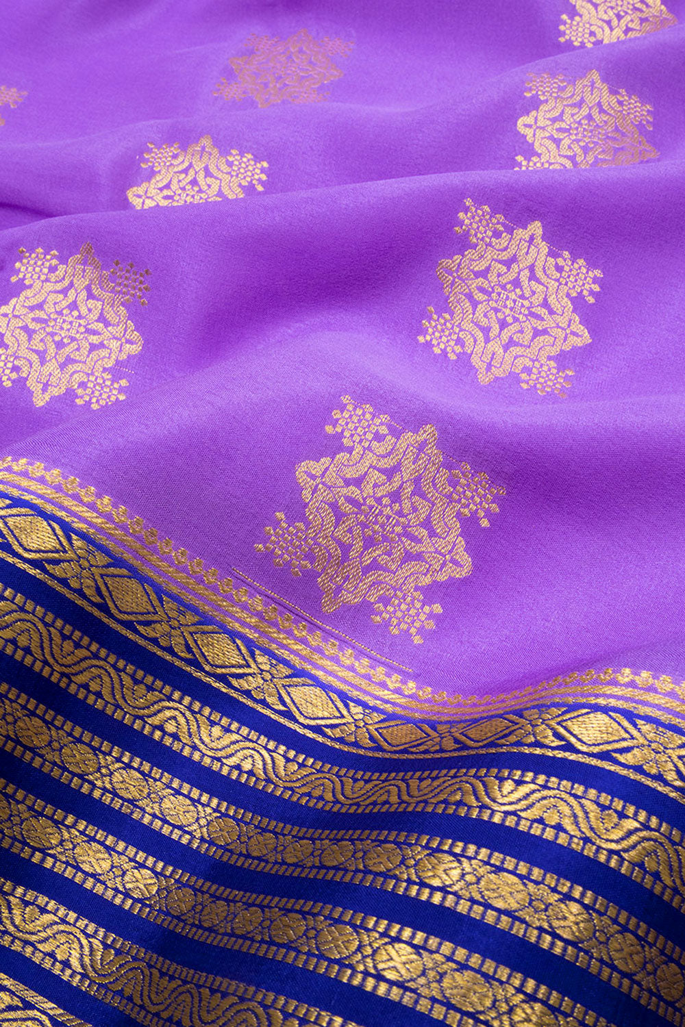 Lavender with Blue Mysore Crepe Silk Saree - 10064335