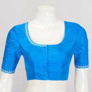 Copper Sulphate Blue Aari Embroidered Raw Silk Blouse - Avishya