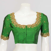 Dark Green Aari Embroidered Raw Silk Blouse - Avishya