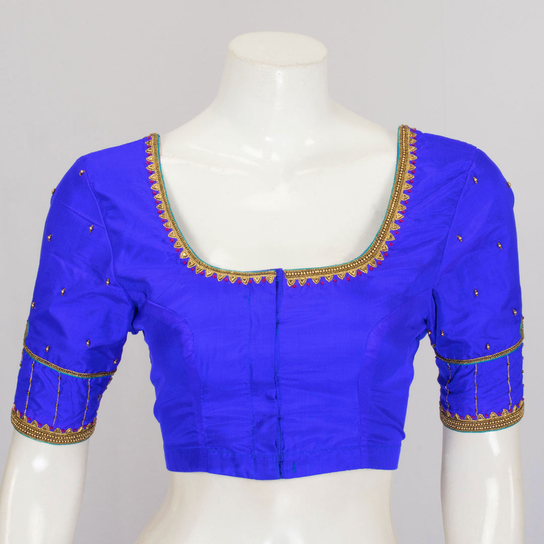 Ink Blue Aari Embroidered Raw Silk Blouse  - Avishya