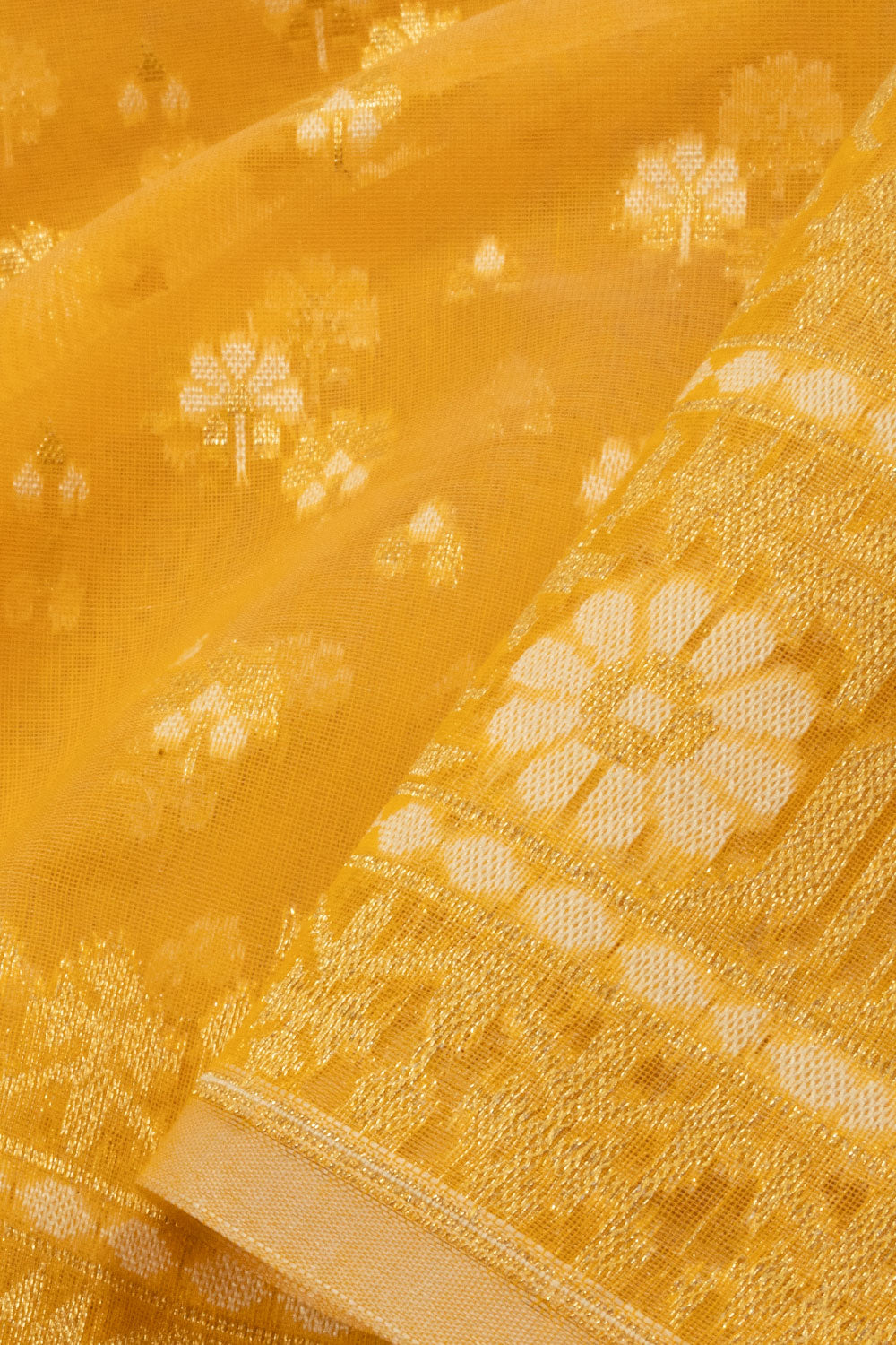 Yellow Handloom Banarasi Cotton Saree - Avishya 
