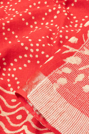 Venetian Red Hand Block Printed Linen Saree - Avishya